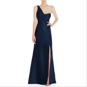 Alfred Sung D827 One Shoulder Satin Trumpet Gown Midnight Blue size 4